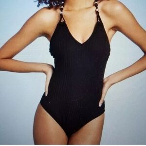 Women's Ribbed Bead Knot Detail One Piece Swimsuit - Shade & Shore - Suit L